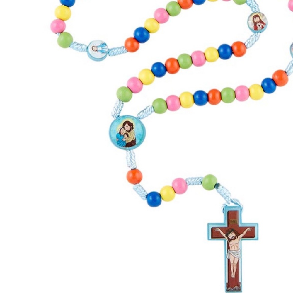 Wood and cord Mini Saints multi color children’s Rosary